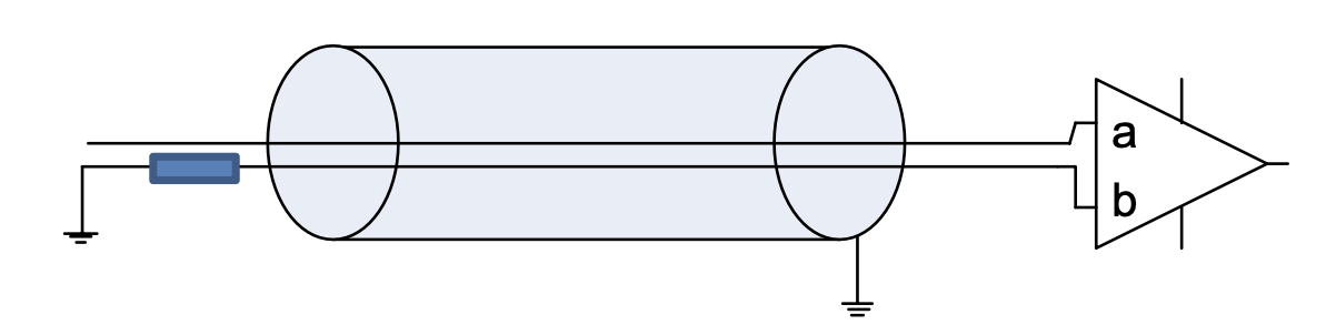 Instrumentation amp applied to a differential system in a shielded cable