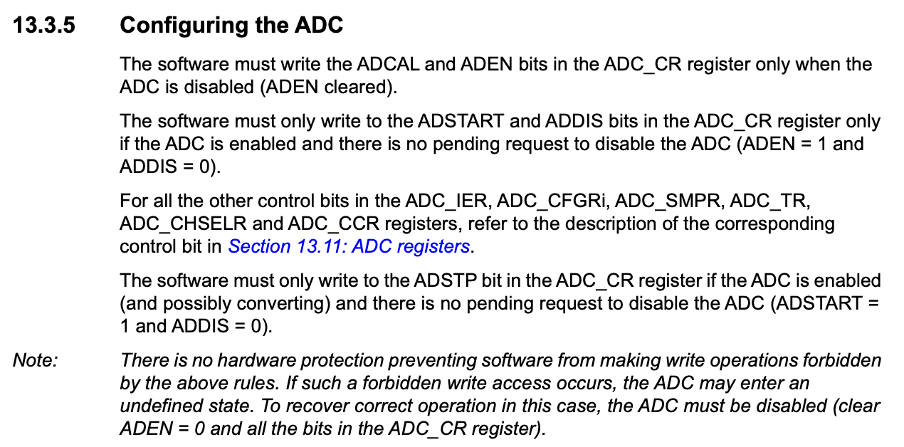 Order of enabling and configuring the ADC peripheral