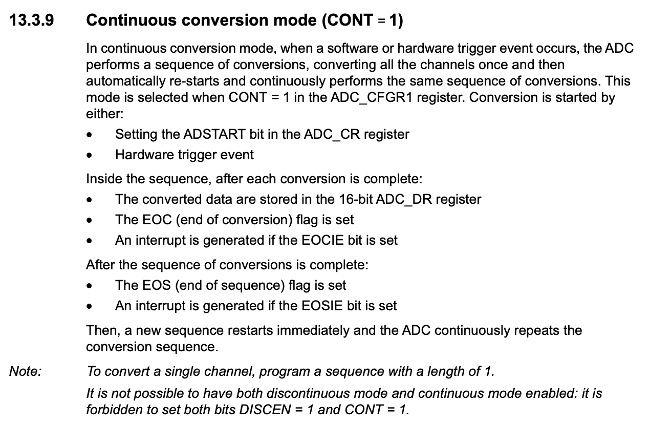 Functional description of the continuous conversion mode of the ADC