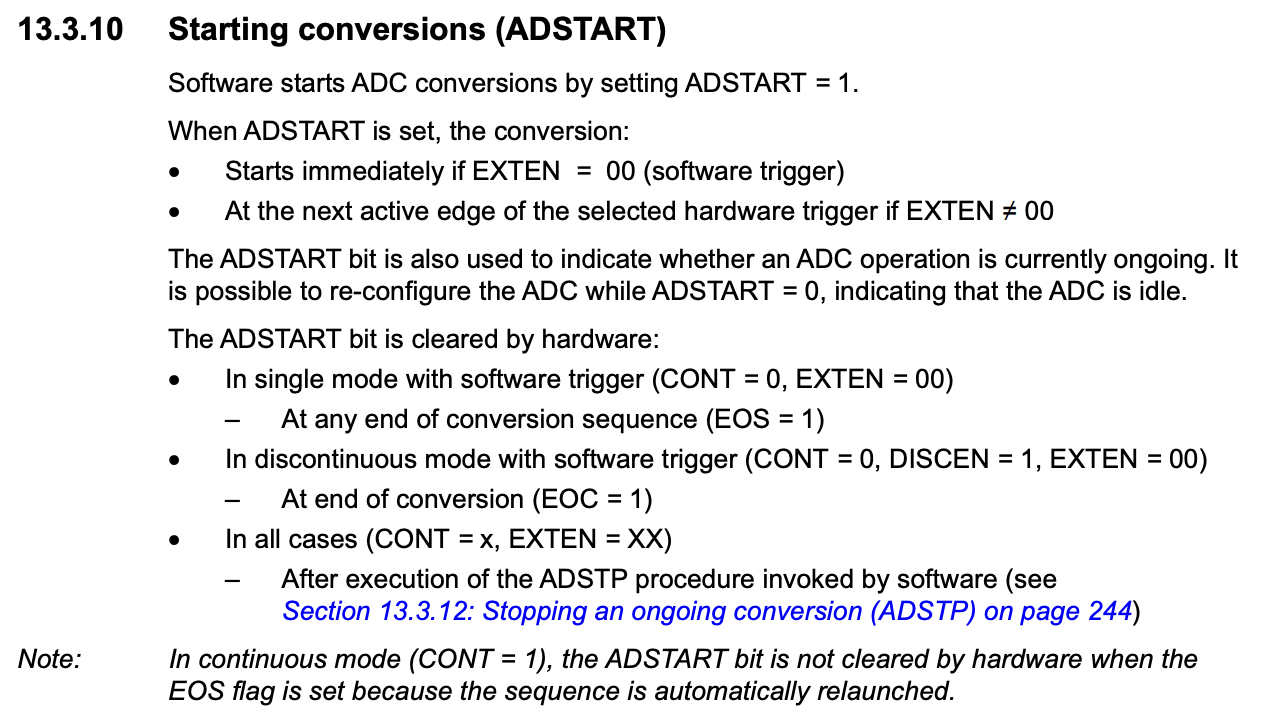 Starting a conversion in the ADC